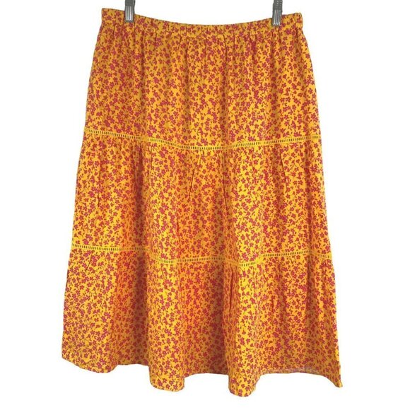 J. Crew Tiered Pull On Midi Skirt Medium Tossed Bouquet Print Floral Boho NWT - Picture 1 of 11